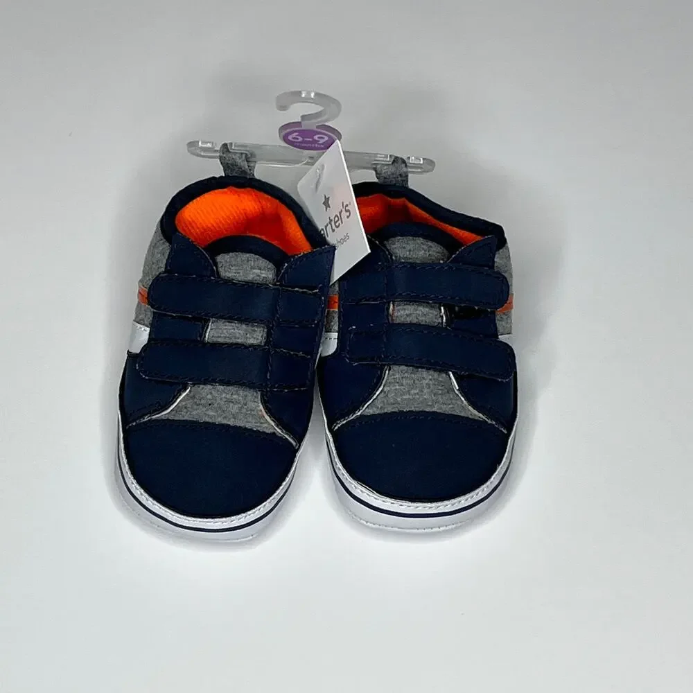 Carter's Soft Soled Navy Gray Velcro Baby Shoes 6-9M